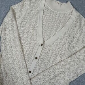 GAP‎ Cardigan Sweater Womens Small Ivory Preppy Academia Mock Neck Open Knit
